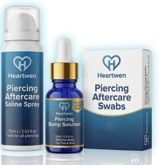 Piercing Aftercare Kit – Saline Spray, Keloid Bump Oil & Cleansing Wipes | Ear, Belly Button & Nose Piercing Cleaner | Piercing Bump Solution for Nose, Ear & Cartilage Piercings