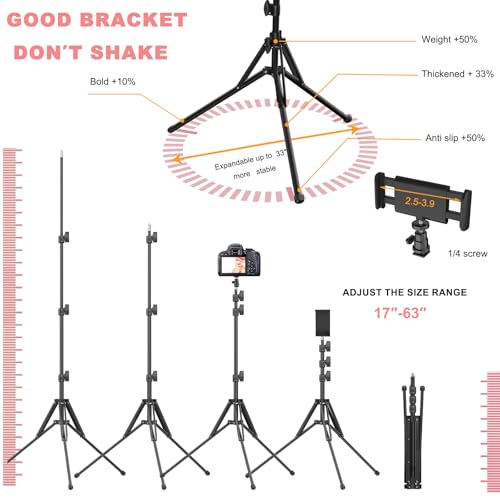 Image of Ring Light 18 inch with Stand, 55w 6700K LED Light,63 inch Tripod,Multi-Angle Adjustable Phone Stand, for iPhone and Android Phones, CRI95, Suitable for YouTube, TikTok, Selfies (Pink, 18 inch)