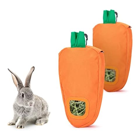 2 Pieces Carrot Shape Hay Feeder Bag ,Single Holes Hanging Hay Feeding Bag Suitable for Rabbits, Guinea Pigs,Chinchilla ,Hamsters Small Pets Cover