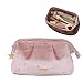 Large Capacity Velvet Cosmetic Bag, Large Capacity Travel Cosmetic Bag Applique Moon Stars Sun for Women (Medium,Pink)