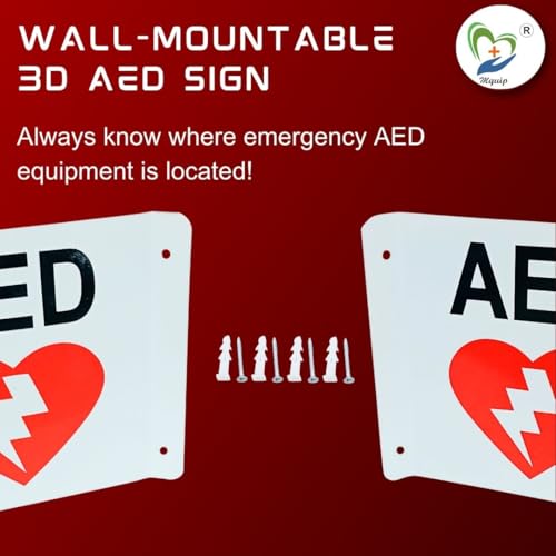 Image of AED Sign 3D Projecting Location 3-Way AED Sign for Wall or Ceiling Mount AED Signage for Workplace, Office, or Public Areas