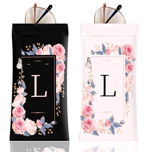 Image of Anikathy 2Pcs Initial Letter Sunglass Eyeglass Glasses Case Soft PU Leather with Cleaning Cloth Cute for Men Women Girs