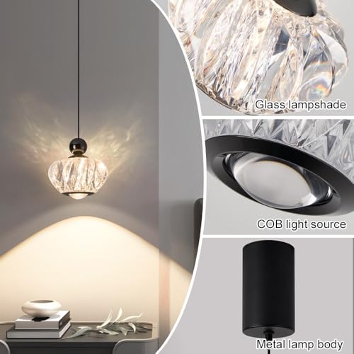 Lámpara colgante moderna de cristal y metal negro geométrico nórdico 5