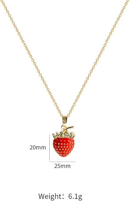 Red Strawberry Pendant Choker Necklace for Women Sweet Jewelry