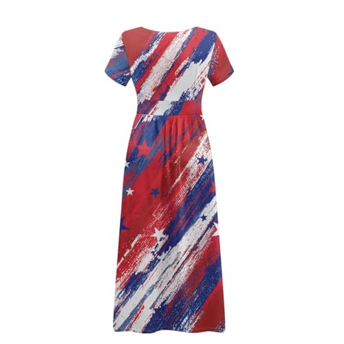 Image of Women's Fall Summer Short Sleeve Ankle Length V-Neck Party Dress with Pockets Size S-3XL