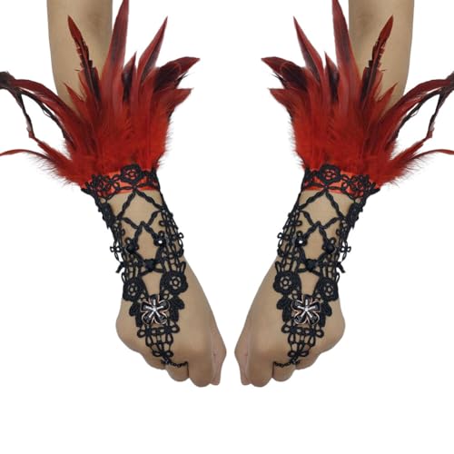 SEADEAR Gothic Feather Gloves for Dance Party, Womens Lace