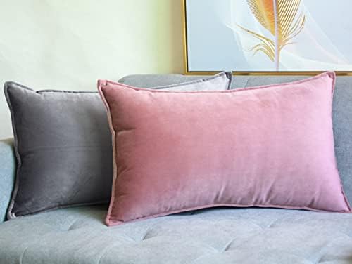 Lutanky Pack of 2 Velvet Cushion Covers Pink Decorative Rectangle Throw Pillow Case Soft Flanges Pillowcases for Sofa Bedroom with Invisible Zipper 12x20 Inch 30 x 50 cm