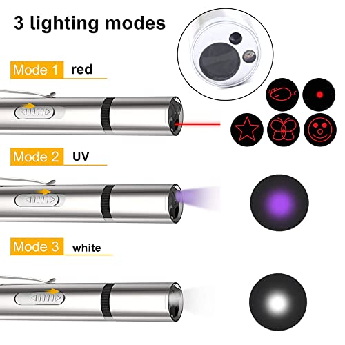 JIEYUCHU LED Interaktives Katzenspielzeug, Wiederaufladbar über USB 7 in 1und 5 Muster LED Interaktives Spielzeug Mit Box, Multimode Spielzeug für Kätzchen Welpen, Silber