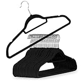 Blumtal 100 Stück Kleiderbügel Platzsparend mit Samtbezug - rutschfeste Premium Bügel inkl. Krawattenhalter, 360° drehbar, Schwarz