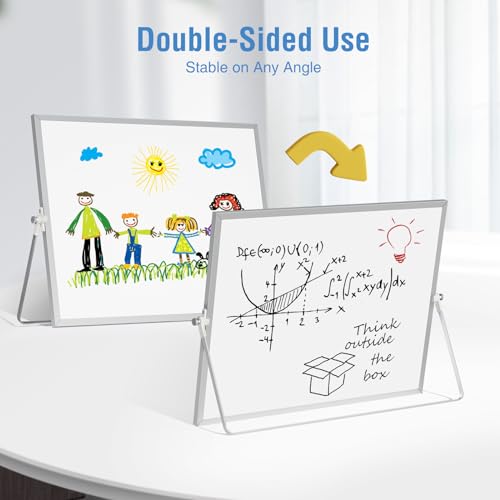 Jebeeynn Magnetic Desktop Whiteboard with Stand, 16'' x 12'' Double-Sided Dry Erase White Board, 10 Markers, 4 Magnets, 1 Eraser, Portable White Board Easel for Adults Drawing Desk School to Do List - Image 2