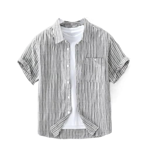 Chemise décontractée homme à rayures col rabattu manches courtes haut de plage léger