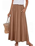 ANRABESS Womens Maxi Skirt Summer Casual Flowy A-line Elastic Waist Beach Long Skirts with Pockets Spring Vacation Clothes Khaki Medium