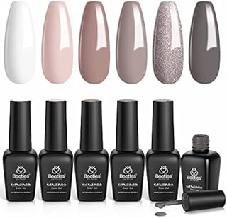 Beetles Gel Nail Polishes- 6 Colors Capricorn Goat's Tail Set, White Nude Gray Pink Glitter Gel Polish Kit Popular Nail Art Design Soak Off Nail Lamp Nail Polish Gel Christmas Nails Art