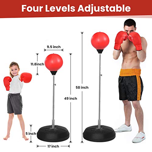 KINGSO Punching Bag for Kid & Adults, Punching Bag with Stand Plus Boxing Gloves, Adjustable Height Speed Bag for Exercise and Fitness Fun for Entire Family - Thumbnail 3