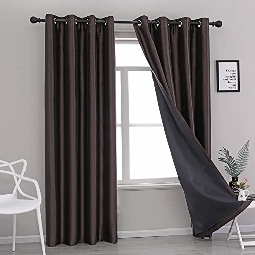 Image of GYROHOME Faux Silk Blackout Curtains with Black Liner, Solid Window Treatment Drapes for Bedroom Living Room, Eyelet Thermal Insulated (2Panels, 46x72inch,Coffee /Brown)