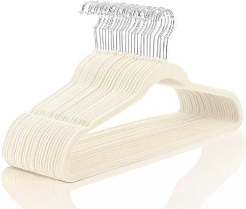 Red Dot Gift 10-Pack Beige Non-Slip Velvet Hangers 45cm With 360 Degree Rotatable Hook - Durable & Slim - Non Slip Hangers for Coat Hangers - Pant Hangers…