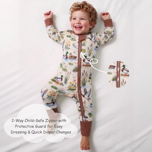 Tulivie Ultra-Soft Bamboo Viscose Footie Jumpsuit for Baby Boys & Girls (Mallard Duck,9-12M) - image 4