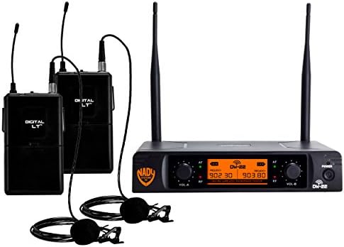 Nady DW-22 Dual Digital Wireless Lapel Microphone System - Dual fixed UHF frequency -Ultra-low latency with QPSK modulation - XLR and ¼" outputs