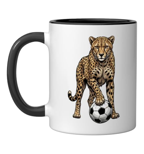 Cool Cheetah Dribbler Soccer Mug 11oz Black/White