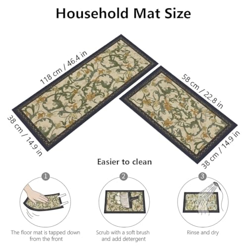 Image of Roslen Kitchen Mats for Floor Anti Slip, Waterproof Memory Foam Kitchen Rugs, Soft Cushioned Anti-Fatigue Standing Mat with Floral Design, Comfort Runner Rug Carpets for Kitchen, Sink Laundry & Home