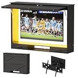 PAKASEPT Outdoor TV Enclosure, 55 inch Wood Outdoor TV Cover witn Lock & Dual-Arm Mounting Bracket & Three Color Light for Maximum 58 Inch Television Screens for Outside, Black