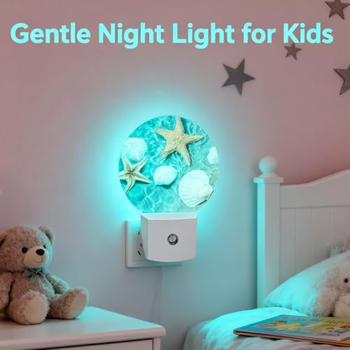 Image of Starfish and Sea Plug-in Night Light Dusk to Dawn Smart Sensor White Led Nightlight for Bedroom Bathroom Kitchen Hallway Stairs Hallway Energy Efficient Decor Desk Lamp