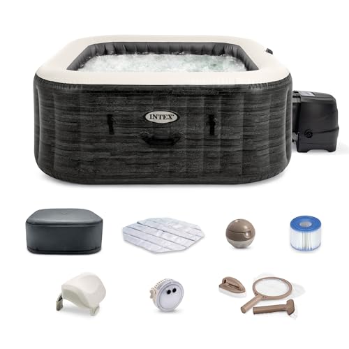 Intex PureSpa Plus Greystone Inflatable Square Outdoor Hot Tub Spa,