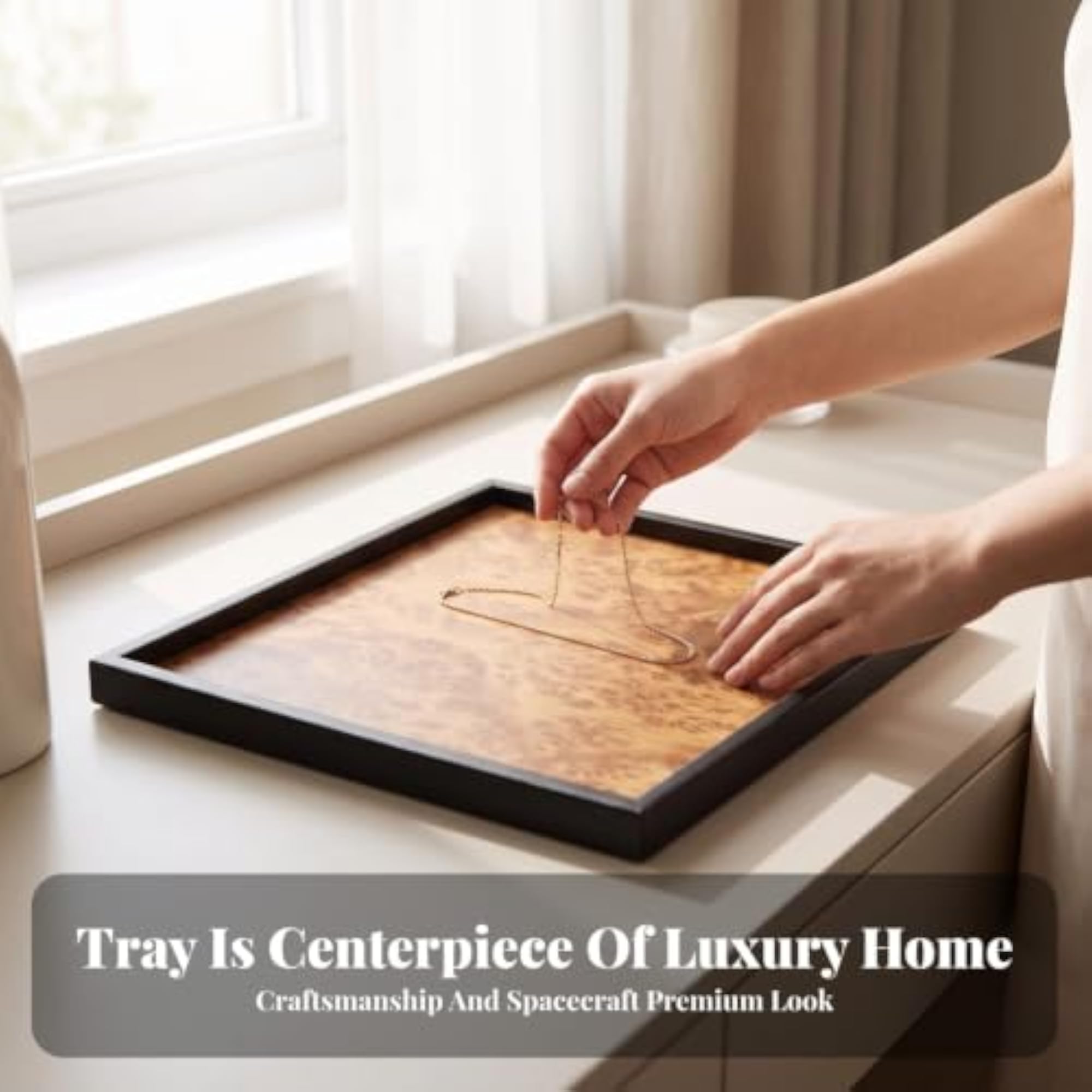 Modern Low-Silhouette Rectangular Wooden Tray