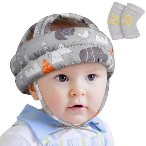 Vicloon Caschetto Primi Passi, Primi Passi Per Bambini da 6 a 36 Mesi, Regolabile Protezione per la testa del Bambino, Casco Neonato (Foresta Grigia)