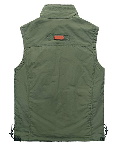 Hixiaohe Men\'s Casual Lightweight Outdoor Vest Work Fish Photo Travel Vest (Army Green, 3x_l)