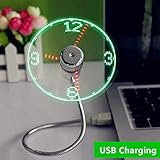 Kbinter USB LED Clock Fan 90mm USB-Powered Portable Mini Gooseneck Fan with LED Light Display Time, Ideal for Desktops and Laptops, Green - Image 9