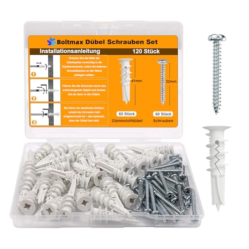 Boltmax 120 Stück Dämmstoffdübel, Gipskartondübel mit...