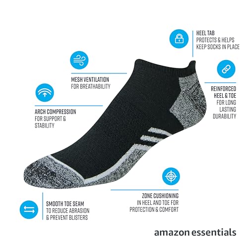 Image of Amazon Essentials Men's Breathable Low Cut Tab Ankle Socks, Performance Zone, Comfortable Cushion Athletic