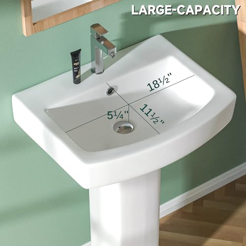 Miuara Pedestal Sink 22 Inch - 1 Hole Porcelain Pedestal Sink Combo for Bathroom, 22"Dx17"Wx34.5"H, White Color, with 1 Overflow Hole & 1 Faucet Hole