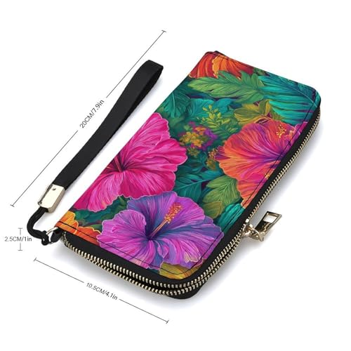 Tropical Flowers Leaves Hibiscus Monstera PU Leather Clutch Long Bifold Wallet, Coin Purse Credit Pass Case, Durable Card-Holder Money Storage for Women Men2