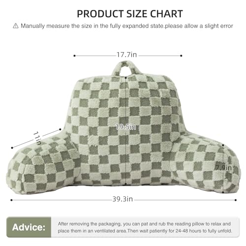 Image of Aimuan Reading Pillow Checkered Bed Rest Wedge Backrest Checkerboard Pillow with Arms Back Support for Sitting Up in Bed Cushion Incline Rest Sleeping Snoring Pillow, Light Green Large