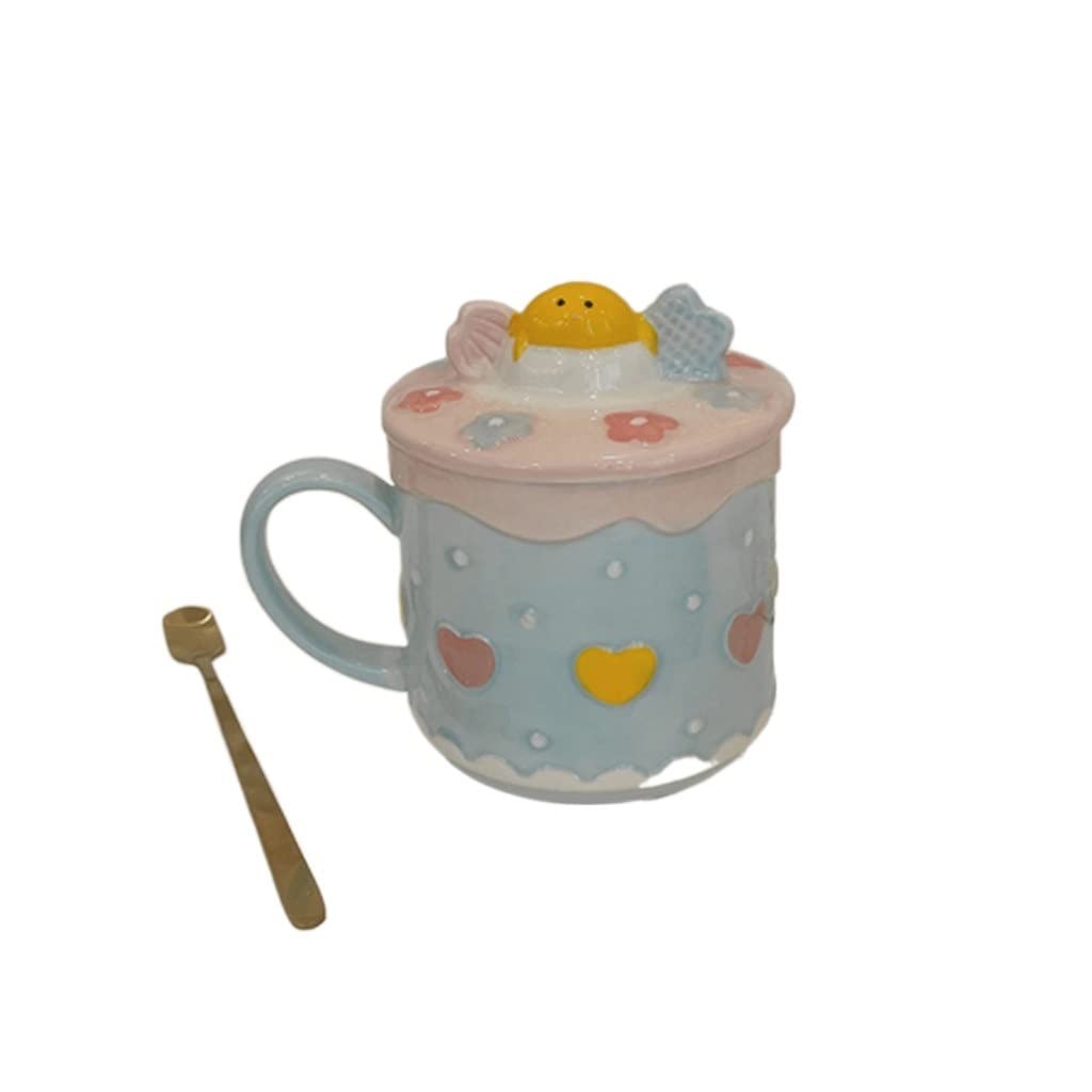 Taza de café de cerámica Taza de cerámica Taza Divertida Mujer con Tapa Cuchara Taza de Agua para el hogar Taza de café Estudiante Desayuno Taza de Leche (C)