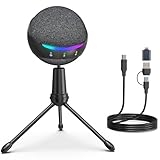 ZealSound RGB USB Microphone for iPhone/PC,Mic for Phone,ASMR,Gaming,Noise Cancel Microphones with Touch Mute/Echo/Volume Gain,Real Time Monitor,Podcast,Zoom YouTube Discord Twitch Video