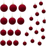 CYRENT Bolas esféricas de terciopelo para árbol de Navidad, 12 unidades, decoración clásica de color borgoña para árbol y ventana, decoración festiva del hogar, 7 cm
