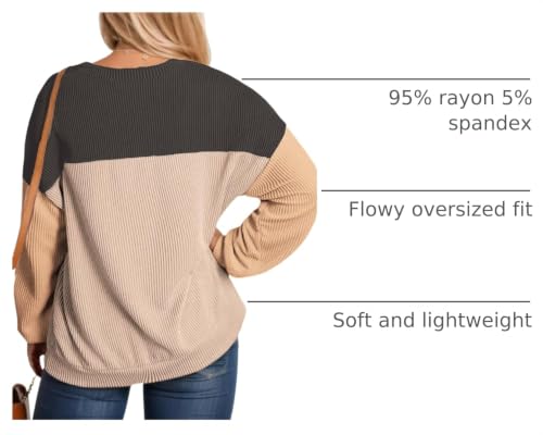 Image of DOLNINE Plus Size Tops for Women Long Sleeve Color Block Ribbed Knit Tunic