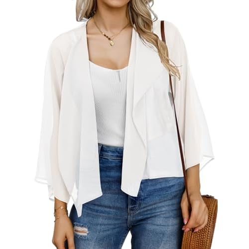 Womens Summer Tops Short Shrugs Kimono Cardigans Casual Chiffon Bolero Jackets Small B-white