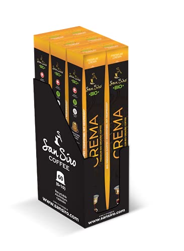 San Siro Bio Premium Kapselkaffee CREMA 60 Kapseln Recyclebare Aluminium Kapseln Vegane Kaffeekapseln für Nespresso - und SanSiro Smart Kapselmaschinen Nachhaltige Kaffee-Kapseln Cover