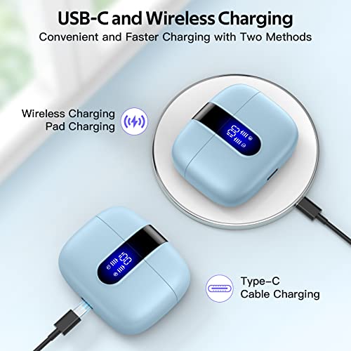 Image of TAGRY Bluetooth Headphones True Wireless Earbuds 60H Playback LED Power Display Earphones with Wireless Charging Case IPX5 Waterproof in-Ear Ear buds with Mic for TV Smart Phone Laptop Computer Sports