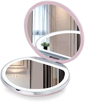Işıklı Kompakt Ayna, Seyahat Aynası 3X Büyüteçli Makyaj Çantası Aynası, Kadınlar için 3,2 inç LED Cep Aynası, Bozulma Yok, Kısılabilir Taşınabilir Küçük Ayna, Cüzdan için Pembe