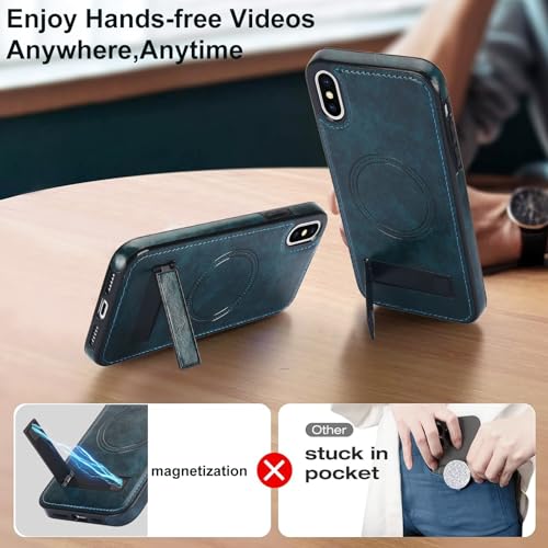 Coque iPhone XS Max Cuir PU Bleu Magnétique Magsafe avec Béquille