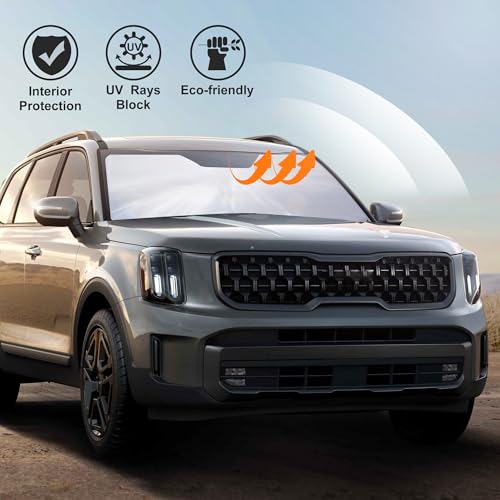 Image of Windshield Sun Shade Fit for 2020 2021 2022 2023 2024 2025 Kia Telluride Accessories Sunshade Shield Blocker Fodable Sun Visor Protector