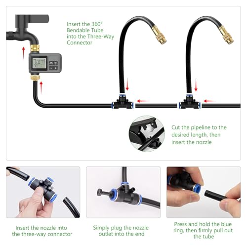 HEKIWAY 60Ft Drip Irrigation System with Smart Water Timer – Automatic Garden Watering Kit with Solid Brass Metal Connectors, 360° Adjustable Nozzles & Bendable Tubing for Garden, Greenhouse & Lawn by HEKIWAY - Image 7