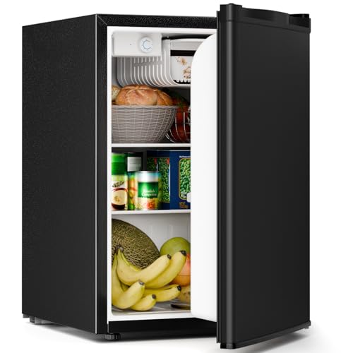 Antarctic Star 2.6 Cu.Ft.Compact Refrigerator with Freezer Mini Fridge Single Door with Adjustable Thermostat Removable Glass Shelves for Apartment Dorm Office KitchenBLACK