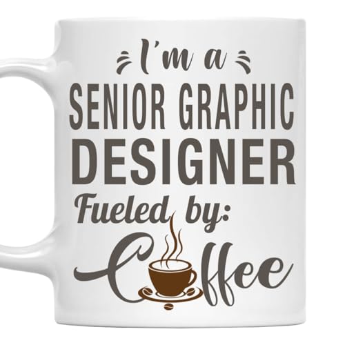 MONIZILUCKY I'm a Senior Graphic Designer Mug, Fueled by Coffee Cup Gift