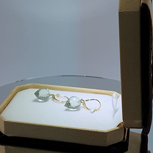 Galaxy Gold GG 14k Solid Gold Leverback Dangle Earrings Pointy Briolette Natural Green Amethyst Drops3
